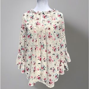 Matilda Jane What's Up Buttercup Floral Swiss Dot Flare Sleeve Ruffle Blouse Top
